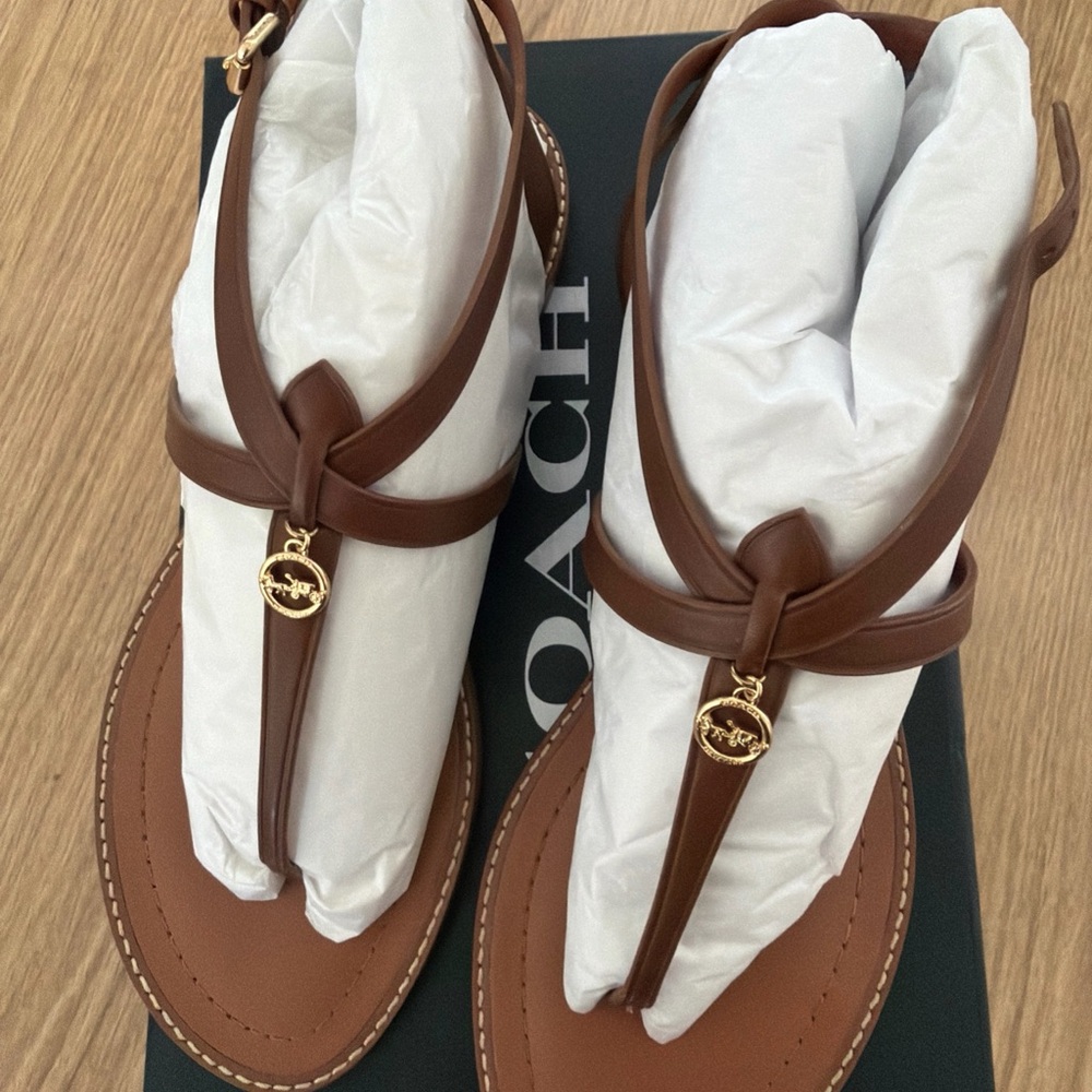 Coach Lydia Leather Sandal in Saddle (Brown) size 9.5 B women new